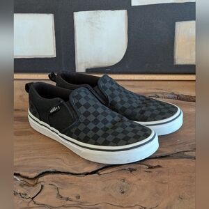 Vans Kids Black and Gray Checkered Slip-On Sneakers-Sz-4